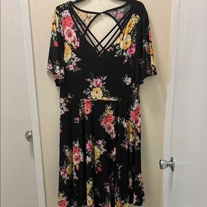 Floral Black Dress with Crisscross Detail